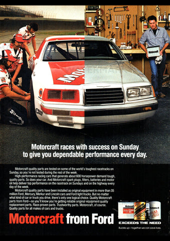 1986 MOTORCRAFT MOTOR PARTS FORD THUNDERBIRD USA AD ART PRINT POSTER