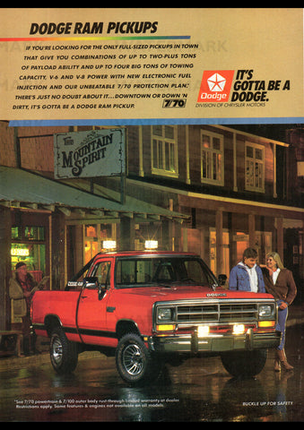 1988 DODGE RAM PICKUP CHRYSLER USA AD ART PRINT POSTER