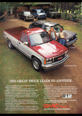 1988 GMC SIERRA PICKUP AND S-15 JIMMY USA AD ART PRINT POSTER