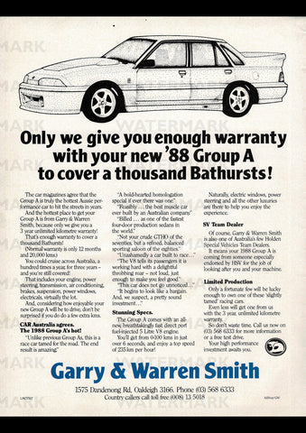 1988 GARRY & WARREN SMITH VL HOLDEN COMMODORE GROUP A AUSSIE AD ART PRINT POSTER