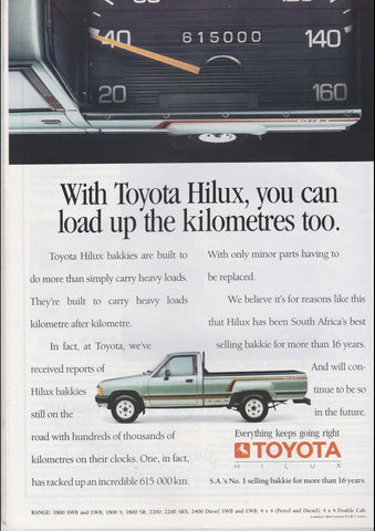 1991 TOYOTA HILUX BAKKIE SOUTH AFRICA AD ART PRINT POSTER