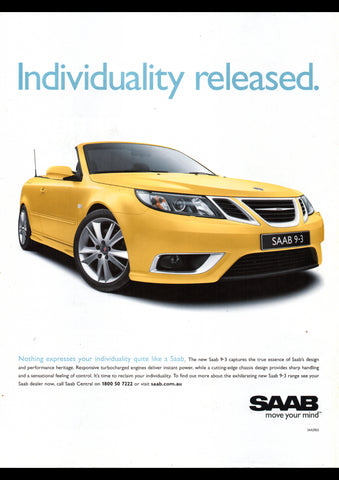 2009 SAAB 9-3 CONVERTIBLE AUSSIE AD ART PRINT POSTER