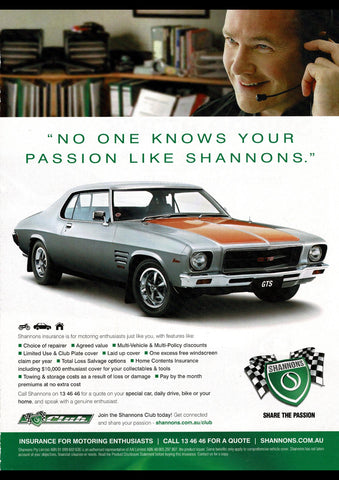 2016 SHANNONS CLUB INSURANCE 1972 HQ HOLDEN MONARO GTS COUPE AUSSIE REPRO AD ART PRINT POSTER