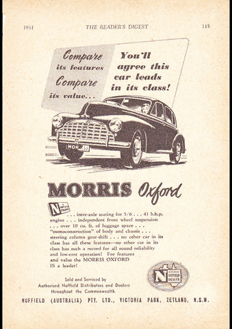 1951 MORRIS OXFORD NUFFIELD AUSSIE REPRO AD ART PRINT POSTER