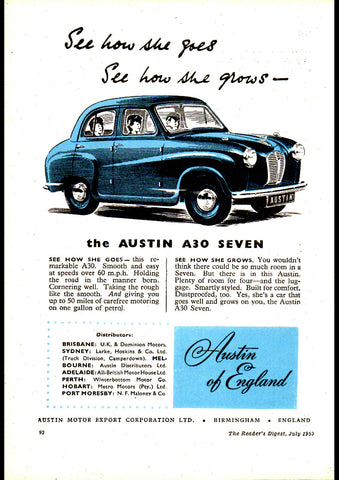 1953 AUSTIN A30 SEVEN AUSSIE REPRO AD ART PRINT POSTER