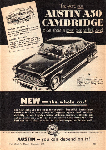 1955 AUSTIN A50 CAMBRIDGE BMC AUSSIE REPRO AD ART PRINT POSTER