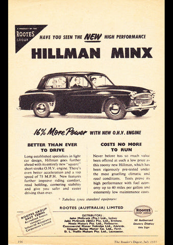 1955 HILLMAN MINX ROOTES GROUP AUSSIE REPRO AD ART PRINT POSTER