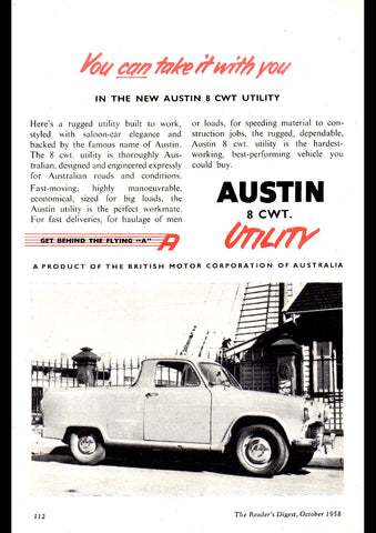 1958 AUSTIN 8 CWT UTILITY AUSSIE REPRO AD ART PRINT POSTER