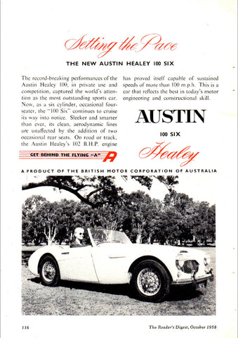 1958 AUSTIN HEALEY 100 SIX BMC AUSSIE REPRO AD ART PRINT POSTER