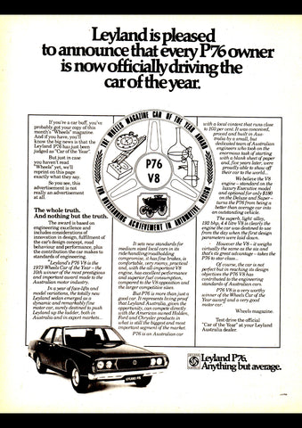 1974 LEYLAND P76 V8 CAR OF THE YEAR AUSSIE REPRO AD ART PRINT POSTER