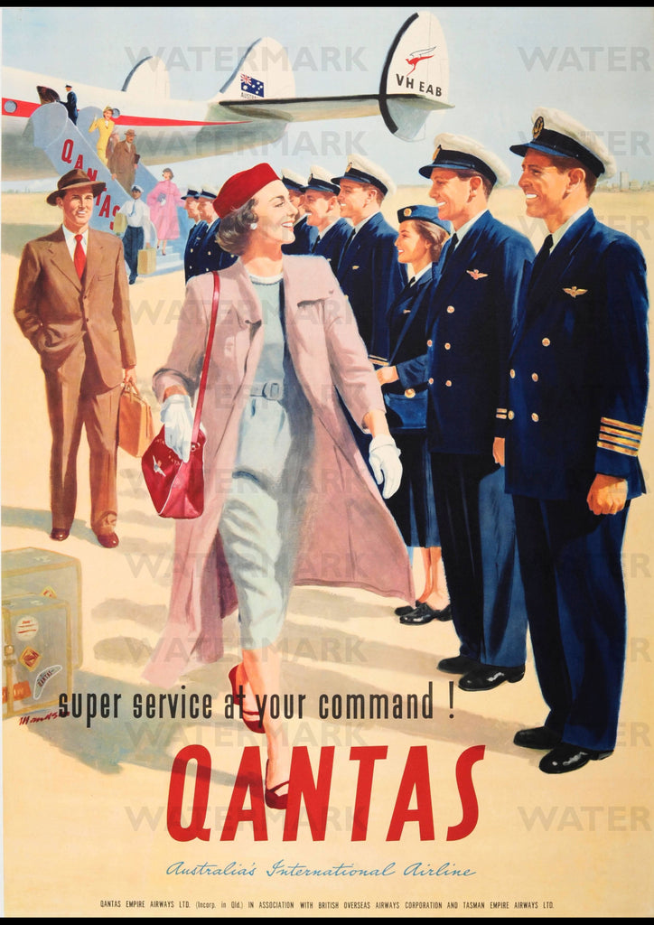 Affiche Ancienne Qantas - Vols Vers L'Australie - Reproduction Print A3/A2/A1 - Neuf