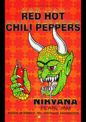 RED HOT CHILI PEPPERS NIRVANA 1991 VINTAGE CONCERT POSTER REPRINT
