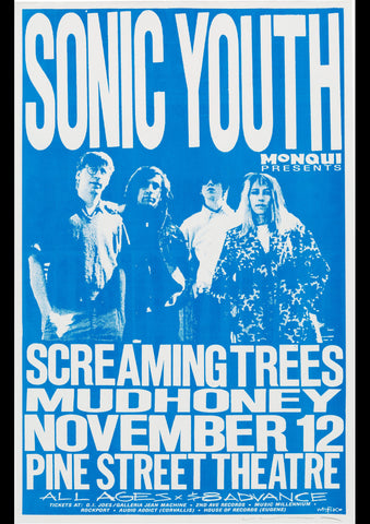 SONIC YOUTH MUDHONEYS 1988 VINTAGE CONCERT POSTER REPRINT