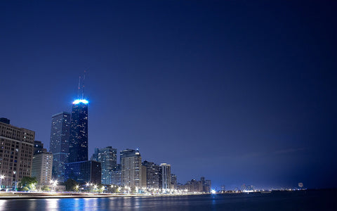 CHICAGO NIGHT SKYLINE GICLEE CANVAS ART PRINT POSTER