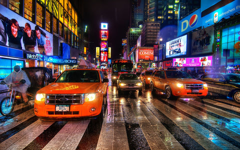 RAIN TIMES SQUARE NEW YORK GICLEE CANVAS ART PRINT POSTER