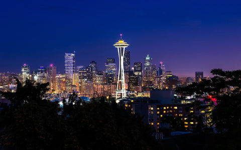 SEATTLE AT NIGHT GICLEE CANVAS ART PRINT POSTER