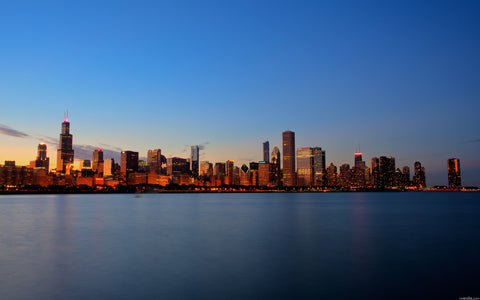SUNSET CHICAGO SKYLINE GICLEE CANVAS ART PRINT POSTER