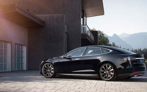 BLACK TESLA MODEL S 2015 GICLEE CANVAS ART PRINT POSTER