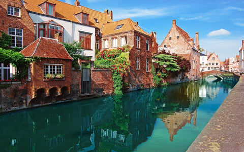 CANAL HOUSES BRUGES BELGIUM GICLEE CANVAS ART PRINT POSTER
