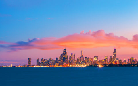 CHICAGO SKYLINE EVENING SUNSET GICLEE CANVAS ART PRINT POSTER