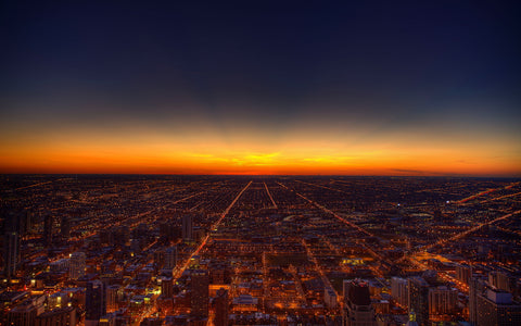 CHICAGO SKYLINE SUNSET GICLEE CANVAS ART PRINT POSTER