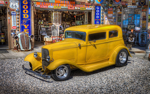 CLASSIC YELLOW FORD GICLEE CANVAS ART PRINT POSTER