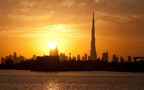 DUBAI SUNSET SKYLINE GICLEE CANVAS ART PRINT POSTER