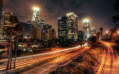 LOS ANGELES NIGHT GICLEE CANVAS ART PRINT POSTER