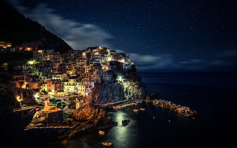 MANAROLA AT NIGHT GICLEE CANVAS ART PRINT POSTER