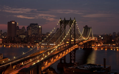 MANHATTAN BRIDGE NIGHT GICLEE CANVAS ART PRINT POSTER