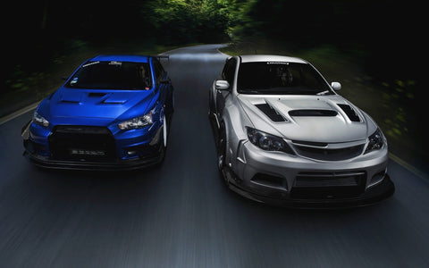 MITSUBISHI LANCER EVOLUTION AND SUBARU IMPREZA STI GICLEE CANVAS ART PRINT POSTER