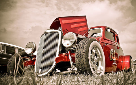 RED FIRE HOT ROD HDR GICLEE CANVAS ART PRINT POSTER