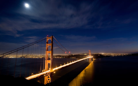 SAN FRANCISCO BRIDGE NIGHT LIGHTS GICLEE CANVAS ART PRINT POSTER